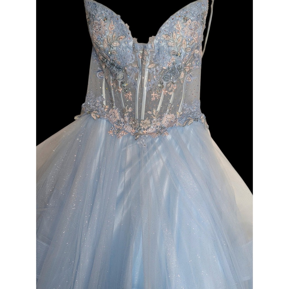Light Blue Prom Dress‎ Corset Back Embroidered Princess Formal Ball Gown Size 6 - Picture 9 of 16